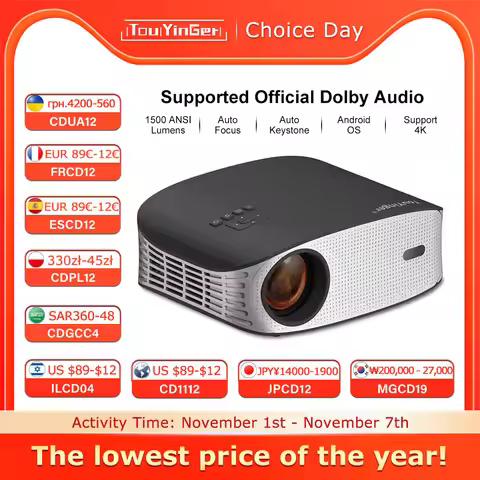 Touyinger ET32 1500ANSI Full HD 4K Projector 5G WIFI Home theater Media Video Player Smart Beamer