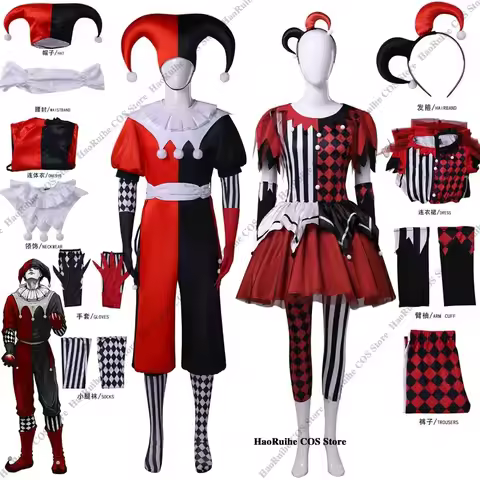 The Jester and the Queen ‌‌The Jester Sasek Clown Cosplay Costume Red Black Jester Outfit Halloween 