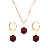January Birthpearl Gold Plated Premium Steel Bordeaux 8mm Austrian Crystal Pearl Pendant With Earrin