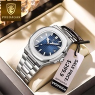 POEDAGAR Watch for Men Waterproof Relo Silver Stainless Steel Fashion Mens Watches