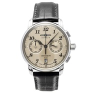 [Creationwatches] Zeppelin LZ127 Chronograph Leather Strap Champagne Dial Quartz 76785 Men's Watch