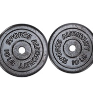 2PES X 10LBS Sports Authority dumbell/barbell plates.