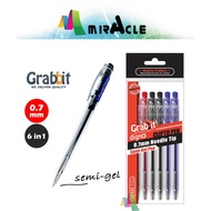 Grabbit Semi Gel Clipto Pen 0.7mm 6 in 1 Pack