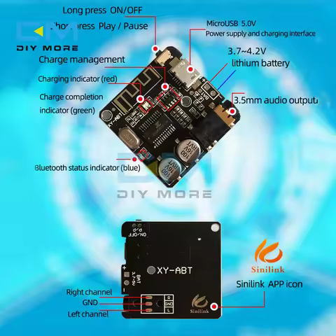 XY-ABT Bluetooth 5.0 Audio Receiver Module MP3 Bluetooth Decoder Board APP Control DIY Power Amplifi