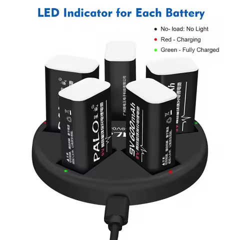 PALO 9V Battery 600mAh 6F22 9 Volts Li-ion Rechargeable Batteries For Multimeter Smoke Alarm Metal D