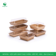 Mfhp3n - 20x12.5x6 cm -100 Brown Food kraft Paper Box With Pet Lid, Rectangular Paper Box For Food, Inner Lid Cake Box