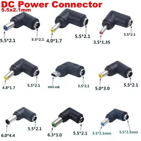 Right Angle DC 5.5 x 2.1mm Female Jack to 3.5x1.35 4.0x1.7 4.8x1.7 5.5x2.1 5.5x2.5 6.3x3.0 6.0x4.4mm