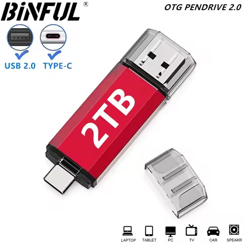 BINFUL 2NI1 TYPE-C USB 2.0 Flash Drive 2TB 1TB 512GB High speed Pen drive with key chain Memory stic
