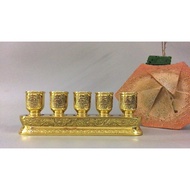 Water Tray Set Of 5-Cup Brass Altar Water Tray.