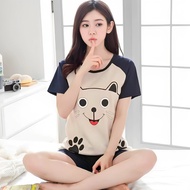 Ready Stock Summer Pajamas Ladies Short-Sleeved Suit Thin Cartoon Cute Plus Size Student Girl Home C