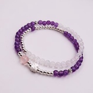 極細簡約系列-紫水晶*月光石*粉摩根石純銀雙圈手鍊/手珠