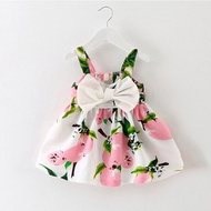Infant baby clothes brand design sleeveless print bow dress 2016 summer girls baby clothing cool cot