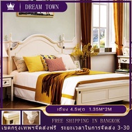 Antique white 1.35 m solid wood bed เตียงเดียว 4.5ฟุต  เตียงสไตล์อเมริกกัน  เตียงนอนไม้เนื้อแข็ง เตียงไม้