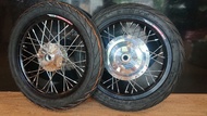 ชุดล้อโล ขอบ 14 พร้อมยางนอกลายไฟ+ยางใน 1.40x141.60x14 ดุมกระจก ใส่ Mio125 Fino115i Grand Filano Fino