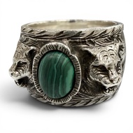 Excellent condition ▼ GUCCI 461991 Arabesque Garden Cat Head AG925 Malachite Ring, Silver, Size 20 (