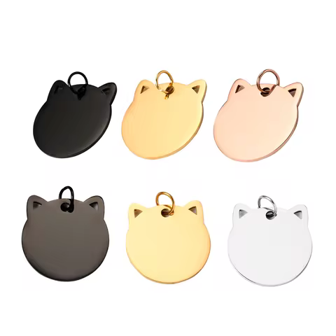 3Pcs 28X29mm Mirror Polishing Stainless Steel lovely Cat Puppy Head Face Shape Pendant Metal Blank P