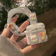 Bear biru Charger Protector iphone 18w & 20w Cartoon Cable Protector iPhone Charger Head Adapter Pro