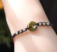 冰種黃加綠翡翠平安扣編織手鍊 | 天然A貨翡翠 | 送禮