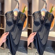 薄款夏季寬松冰絲時尚睡裙💕洋氣胸墊空調大碼家居服連衣裙可外超軟