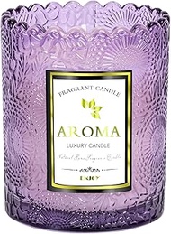 Toptime Lavender Scented Candle, Purple Glass Candle Jars 100% Natural Soy Candle, 5.3OZ 30 Hour Bur