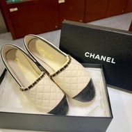 全新CHANEL漁夫鞋 39碼 米白色/黑色羊皮編草鞋 G36966 #BRAND NEW #香榭站正品
