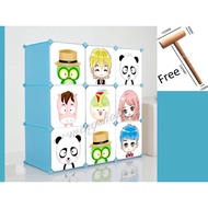 MENGSHOP *Ready Stock* 9Cube Children Cartoon Cabinet Wardrobe DIY Foldable Rack Cupboard Storage Cu