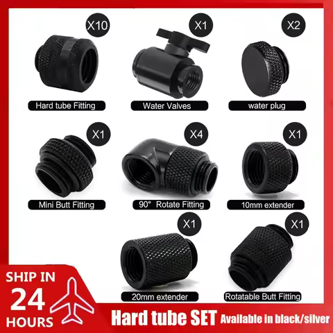 Computer Water Cooling Hard Pipe Fitting Kit, AIO Pack For 10*14mm Tube Watercooling Building, Black