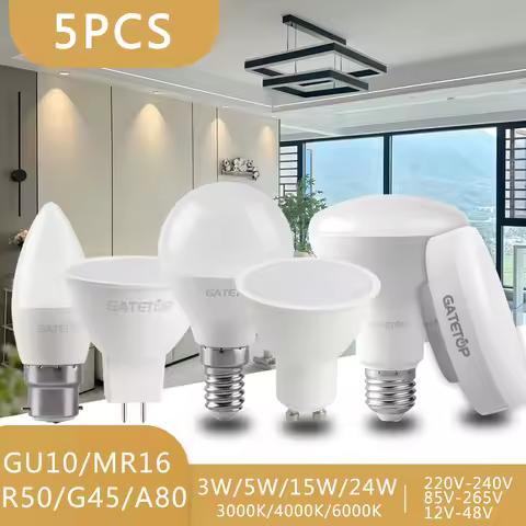 5PCS LED Bulb E27 E14 B22 AC220-240V 5W 9W 24W Energy Saving LED Bulbs MR16 GX53 Lighting LED Bombil
