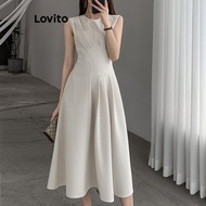 Lovito Elegant Dress Plain Pleated Dress for Women LNM67083