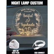 PLATE ACRYLIC + LED LIGHT | Lampu Tidur | Portable Lamps | Wedding Plate | Savethedate | Ijab Qabul 