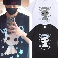 Bai Jingting goodbai Trendy T-Shirt Cartoon Star Robot Kitten Pattern oversize Couple Top tx26.5.28