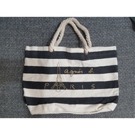 Agnes b Striped Cotton Thick Rope Tote Bag Shopping