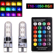 1 Pair white Remote Multicolor T10 5050 SMD RGB Remote 6 LED Controller Light Bulb