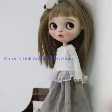 2026 2pcs White embroidered top + gray skirt for Blythe/landoudou(Fit for Lulu,ymy24,Ob22,24,26,zone