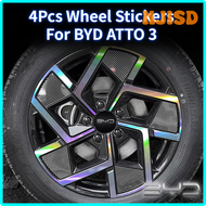 NJISD สติกเกอร์ชิ้นล้อ4ชิ้นสำหรับแผ่นล้อเลเซอร์การตกแต่ง DIY BYD ATTO 3อุปกรณ์แต่งภายนอกรถป้องกันการ