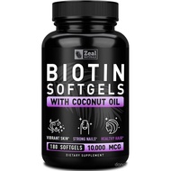 Zeal Naturals Biotin with Coconut Oil for Hair 10000mcg (180 Softgels) Biotin Supplement - Biotin Pi