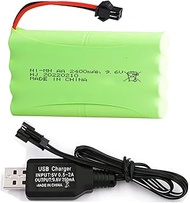 Yangers RC Rechargeable 9.6V 2400mAh NI-MH Battery Pack SM 2P Connector with USB Charger Set for RC 