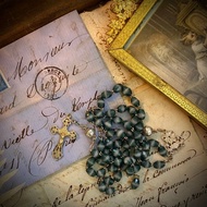 十九世紀末 法國天主教純銀藏青條紋威尼斯手工玻璃 玫瑰經念珠