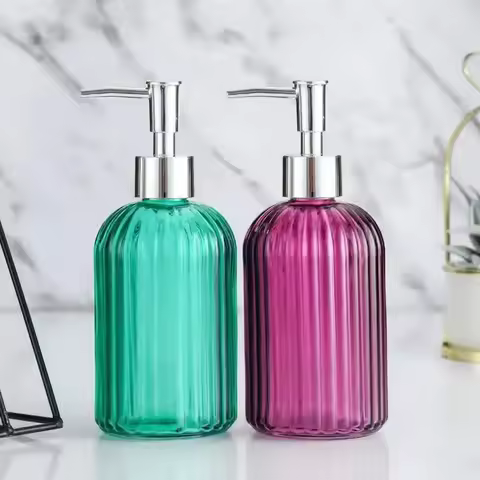 400ml Vertical Stripe Hand Sanitizer Bottle Refillable Empty Glass Liquid Hand Sanitizer Shampoo Sho