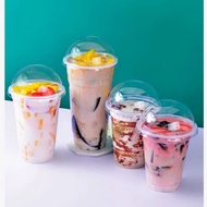 AR - (100 Pcs) 500/700 ml (18oz, 24 oz) Boba Glass Cup With Dome Lid Coctail Cup