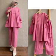 Daiva Set 2in1 Setelan Wanita Kekinian Bahan Crinkle Airflow Pakaian Setcel Viral Hits Fashion One S