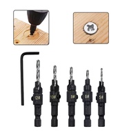 5pcs Shank Countersink Drill Bits Set Screw Carpentry Chamfer Hole Opener Woodworking Drill Punch Tools B