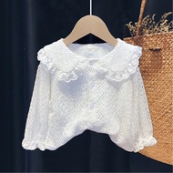 Áo Sơ Mi Ren Bé Gái Cổ Búp Bê 2 Lớp Áo Trắng Mùa Thu Bán Quần Áo Trẻ Em F18