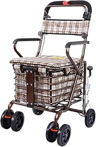 Shopping Cart Folding Shopping Cart with 4 Wheels Shopping Trolley Seat, Easy to Climb Stairs, for S