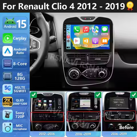 Plug and Play Android 15 For Renault Clio 4 BH98 KH98 2016- 2019 2K QLED Car Radio Multimedia Video 