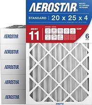 Aerostar 20x25x4 MERV 11 Pleated Air Filter, AC Furnace Air Filter, 6-Pack (Actual Size: 19 1/2"x24 