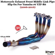 Motorcycle Exhaust System Escape Modified Bottom Row Front Middle Link Pipe Half Blue Slip On For Yamaha YZF-R6 r6 2006-