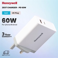 Honeywell Zest Charger PD 60W Type C 2.0 60W, USB-A 12W Port Quick Charge 3.0 Tech Compatible with i