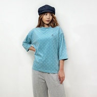 PORTLAND เสื้อลายจุดแขนสามส่วนปักสมอ สีฟ้า / Sleeves High Neck Polka-Dot T-Shirt