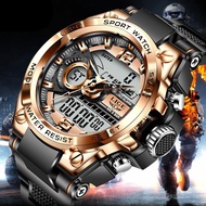 LIGE ดิจิตอลนาฬิกาผู้ชาย แฟชั่นจอแสดงผลคู่ปฏิทินนาฬิกาจับเวลาส่องสว่างนาฬิกากันน้ำกีฬานาฬิกาผู้ชาย + กล่อง